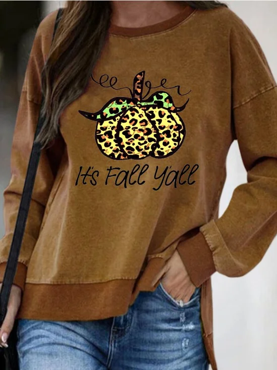 It's fall yall.Pumpkin print round neck long-sleeved polyester cotton Sweatshirts