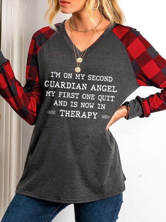 I 'M On Second Guardian Angel V Neck Cotton Blends Sweatshirts