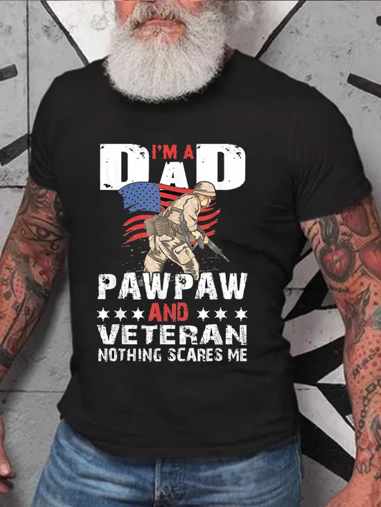I Am A Father And Veteran Print T-shirt