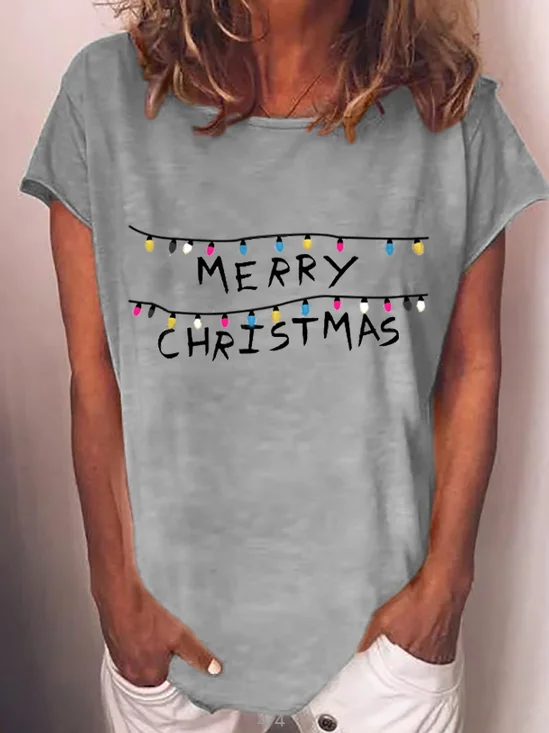 Christmas letter print round neck short-sleeved T-shirt