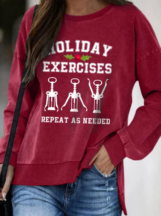 Holiday Exercises Wine Opener Funny Words Xmas Christmas Fit Sweatshirts