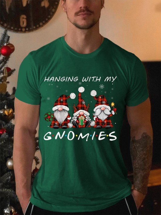 Hanging With My Gnomies Christmas Xmas Buffalo Short Sleeve Casual Cotton Short sleeve T-shirt