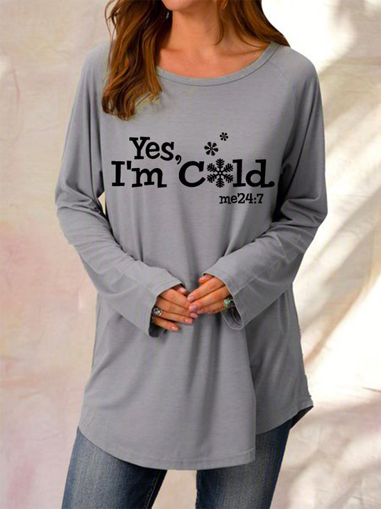 Yes I M Cold Crew Neck Letter Casual Knitting Dress