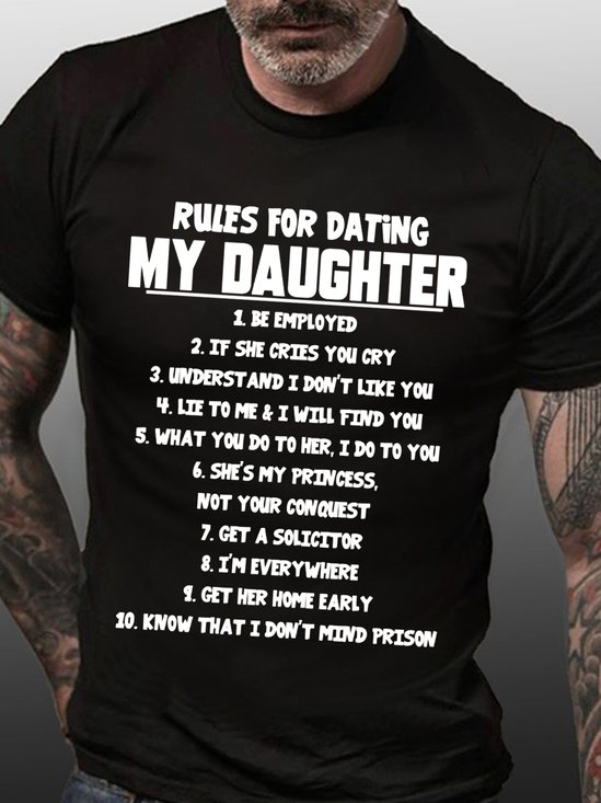 Funny Rules For Daiting My Daughter T-Shirt Cotton Crew Neck Vintage Short sleeve T-shirt