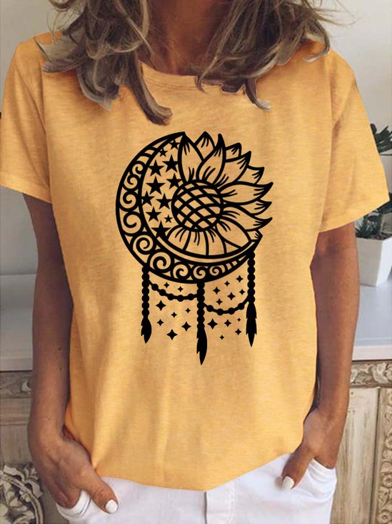 Sunflower Print Crew Neck Short Sleeve T-Shirt