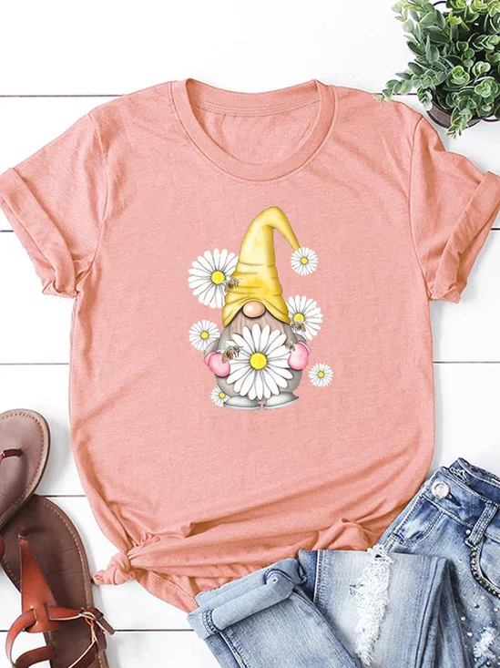 Gnome With Daisy Funny Print Shirt&Tops