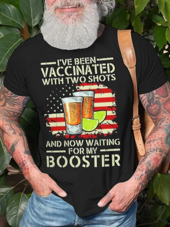 I've Been Vaccinated Two Shots Tequila Print Men Short Sleeve Casual Crew Neck Short sleeve T-shirt