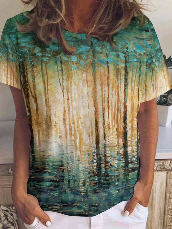 Abstract Gradient Landscape Print Short Sleeve T-Shirt