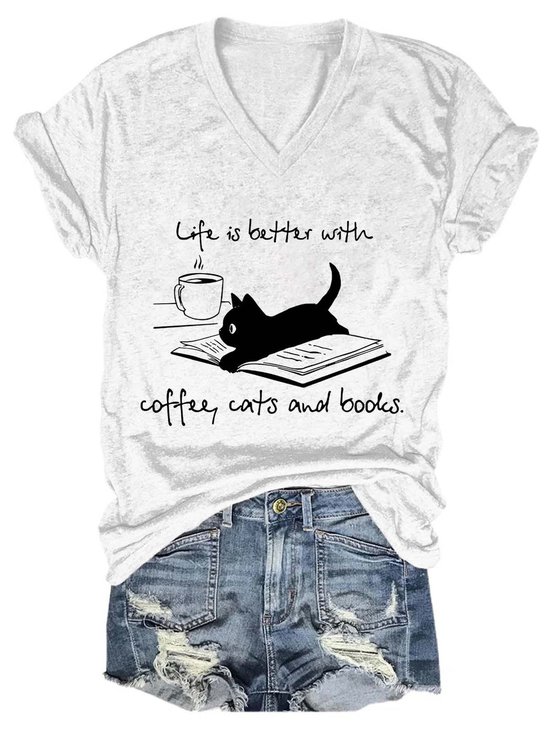 Life Is Better With Coffee, Cats and Books Shirts&Tops