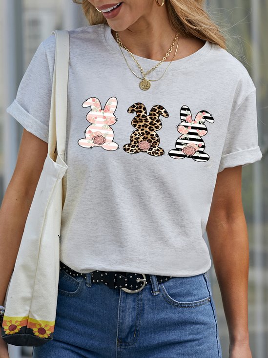 Leopard Easter Bunny Funny Print Casual Short Sleeve T-Shirt