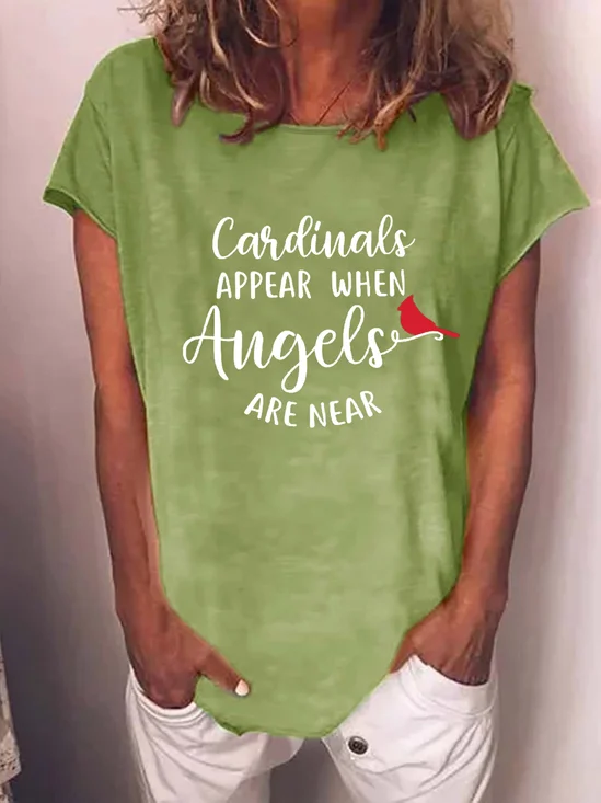 Women Red Bird Graphic Cardinals Appear when Angels are Near Sweet Short Sleeve T-Shirt