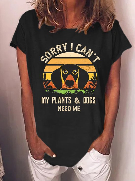 Sorry I can't my plants and dogs need me vintage Letter Vacation Short Sleeve T-Shirt