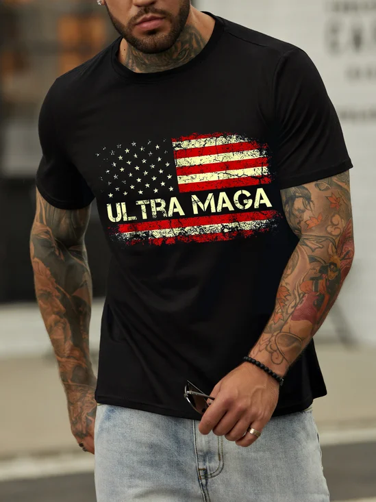 Ultra Maga Vintage American Flag Print T-shirt