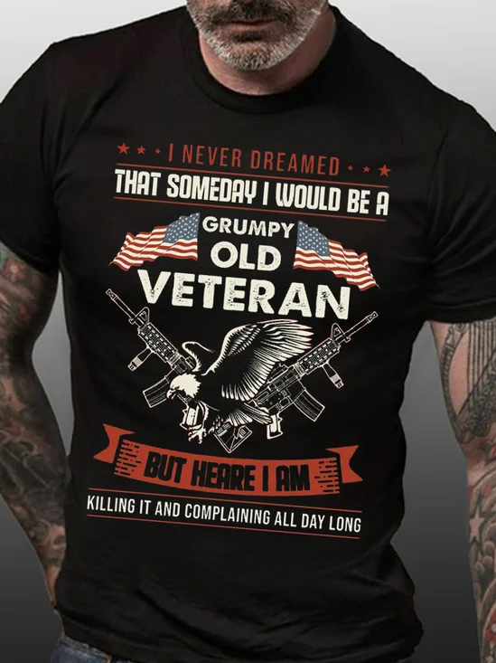 I Never Dreamed That Someday I Would Be A Grumpy Old Veteran Short Sleeve Vintage Crew Neck Short Sleeve T-Shirt