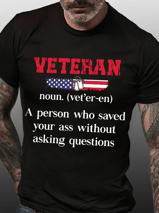 Veteran America Flag Men's Casual Cotton T-Shirt