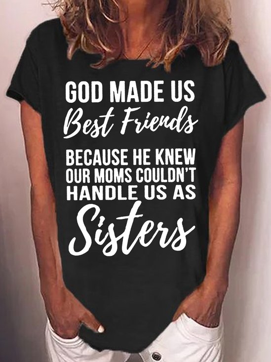 Women's Funny Saying Sister Letter Casual Crew Neck T-Shirt