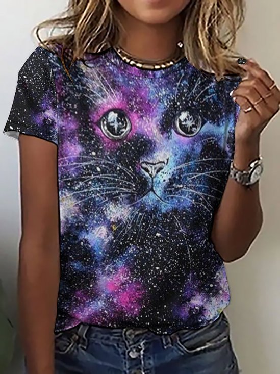 Women Funny Cat Simple Animal T-Shirt