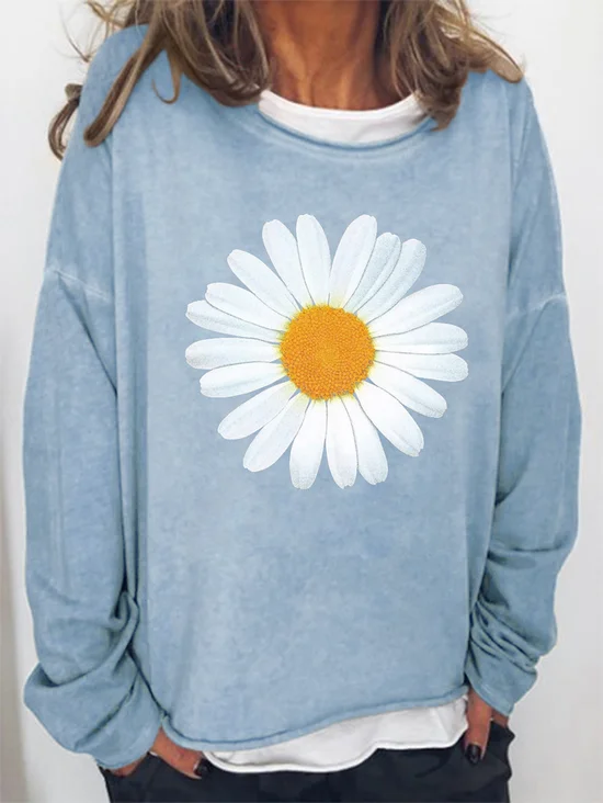 Cute Daisy Crew Neck Letter Sweatshirt