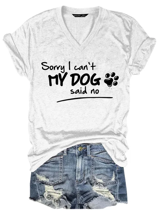 Women Dog Letter Printing Text Letters V Neck T-Shirt