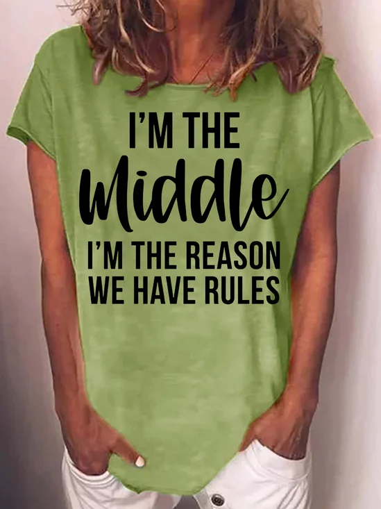 Womens Funny Middle Sister Crew Neck Casual T-Shirt