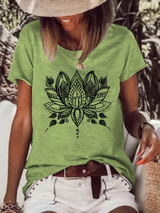 Lotus Print Women's Crew Neck T-Shirt