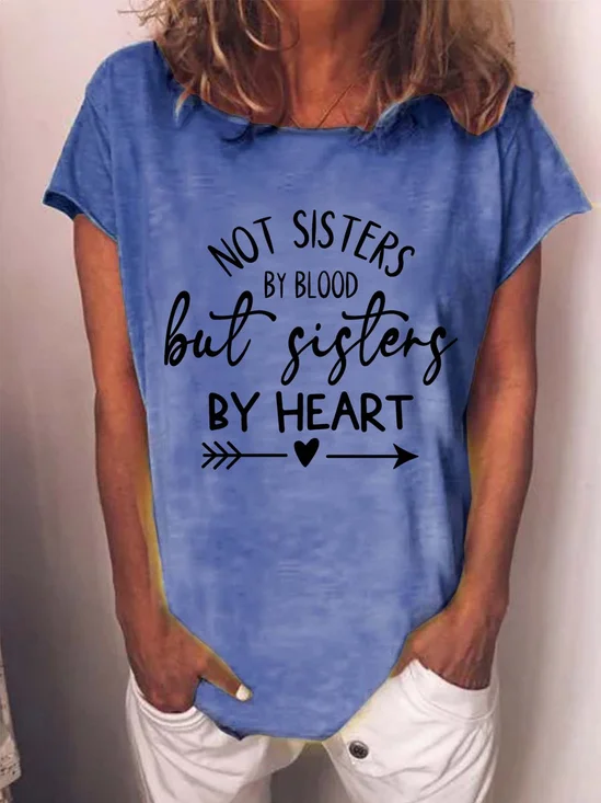 Women Sisters Printing Text Letters Casual Cotton-Blend T-Shirt