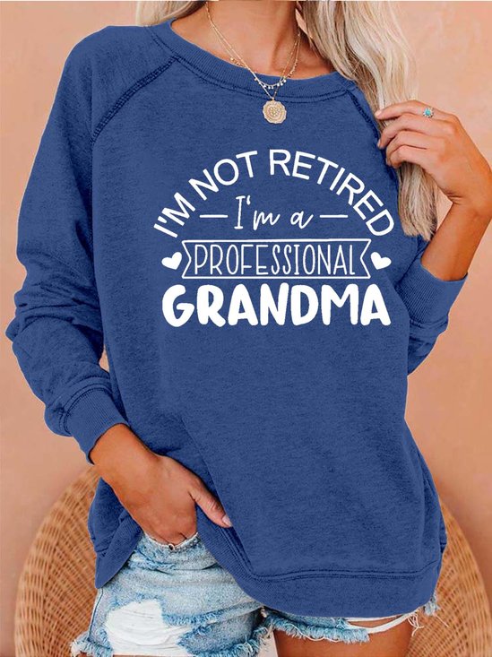 Women Grandma Cordate Letters Loose Crew Neck Sweatshirt