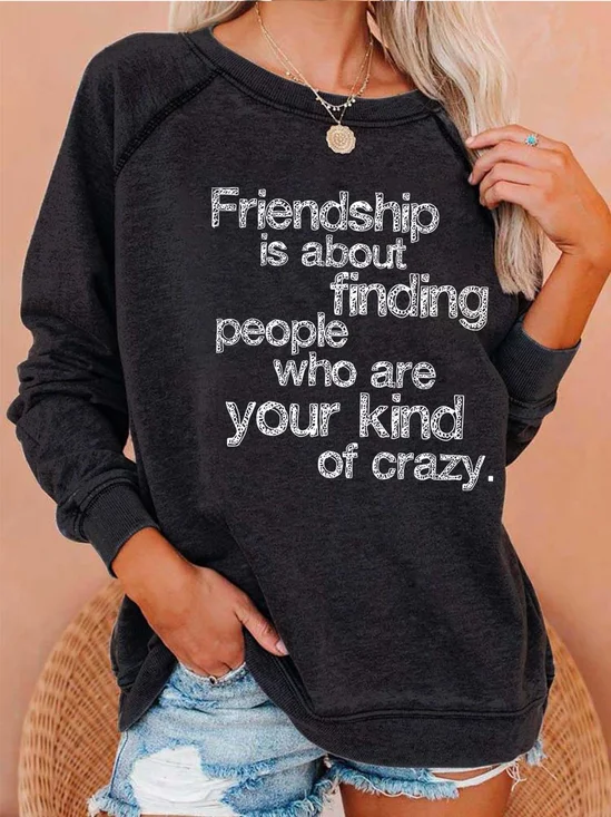 Women Friendship Letters Graphic Casual Crew Neck Cotton Sweatshirts