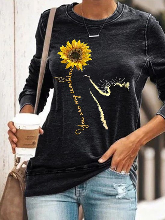 Women Sunflower and Cat You Are My Sunshine Cat Sweatshirt