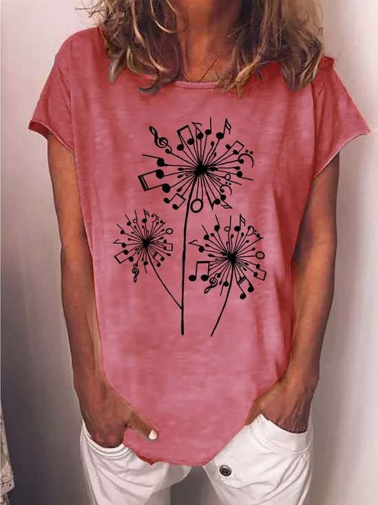 Women Funny Music Dandelion Loose T-Shirt