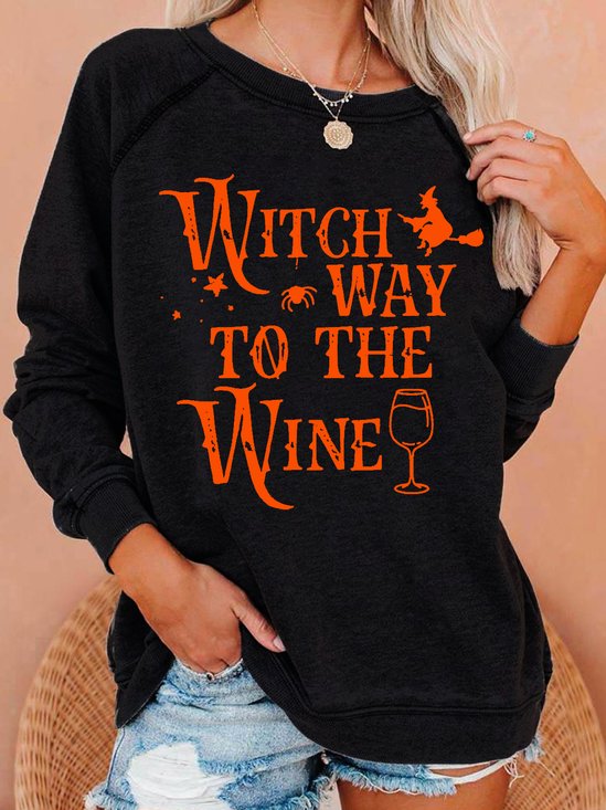 Womens Witch Way To The Wine Casual Helloween Sweatshirt