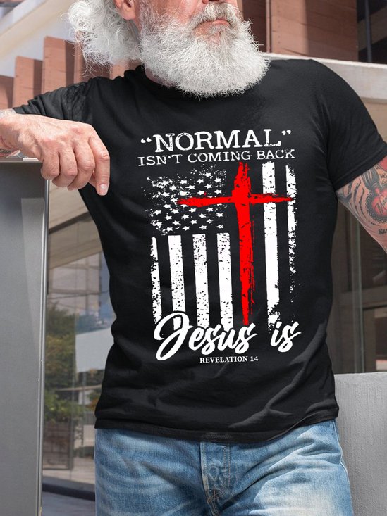 Men Normal Isn't Coming Back But Jesus Is Revelation 14 Flag  Cotton T-Shirt