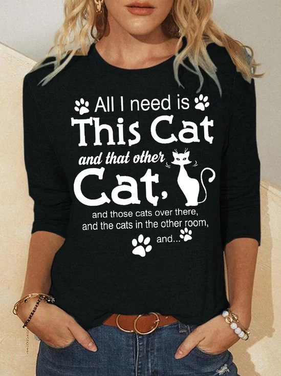 Womens Cat Lover Long Sleeve Casual Top