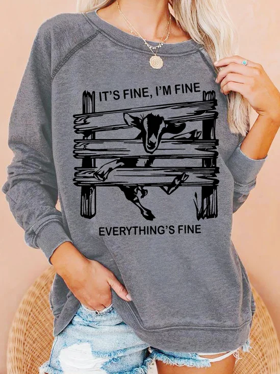 Womens Funny Goat It's Fine I'm Fine Everything Is Fine Casual Sweatshirt