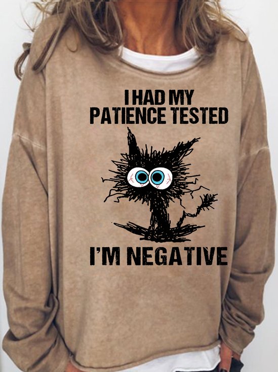 Womens Black Cat I Had My Patience Tested I'm Negative Funny Letters Crew Neck Sweatshirt