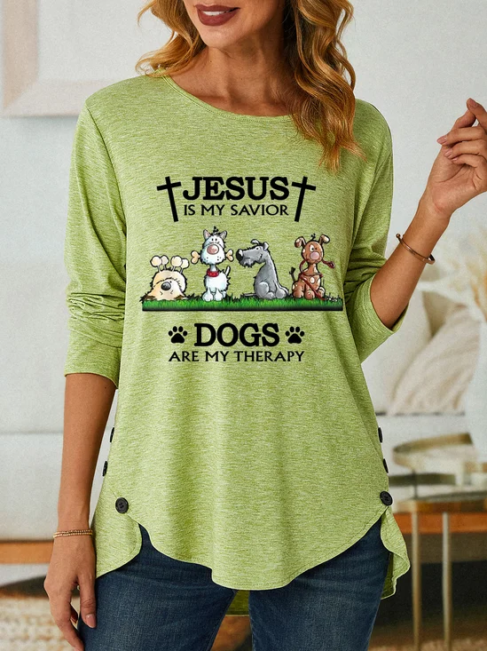 Women Funny Dog Jesus Is My Savior Dogs Are My Therapy Simple Top