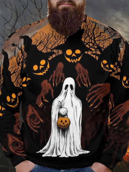 Men's Ghost Printing Halloween Casual Crew Neck Sweatshirt