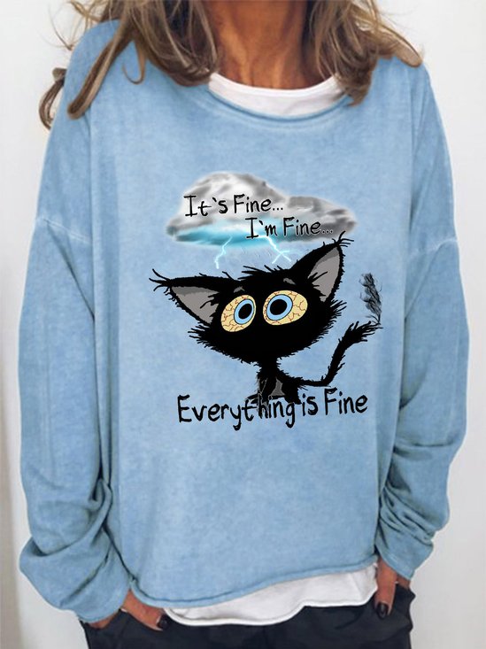 Women's It's Fine I'm Fine Everything Is Fine Funny Text Letters Casual Sweatshirt