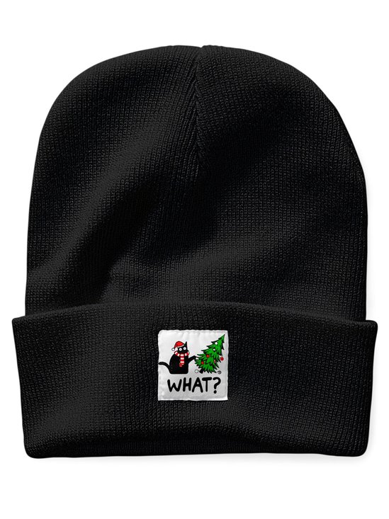 Funny Christmas Black Cat What Animal Graphic Beanie Hat