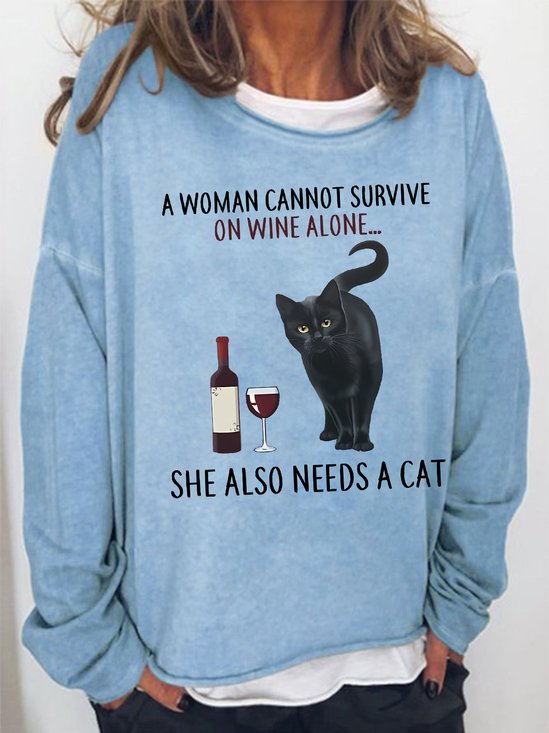 Women's Funny A Women Need A Cat Black Cat Graphic Casual Sweatshirt