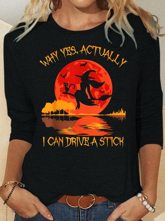 Women's Yes Actually I Can Drive A Stick Halloween Long Sleeve Top