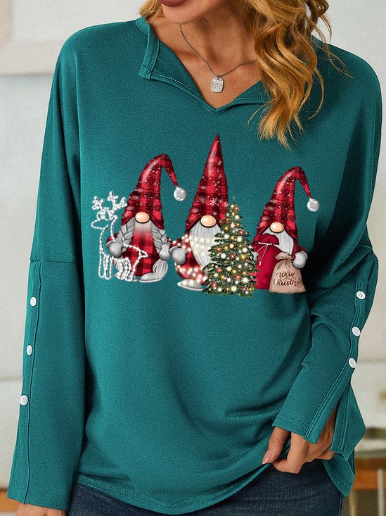 Women's Christmas Gnome Simple V Neck Christmas Sweatshirt