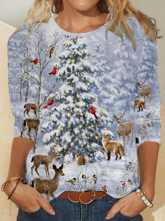 Women's Christmas Tree Elk Casual Long Sleeve Top