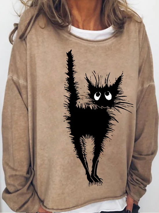Womens Black Cat Print Sweatshirt