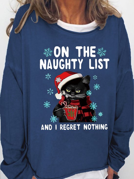 Womens Black cat On the naughty list and i regret nothing Christmas Sweatshirt