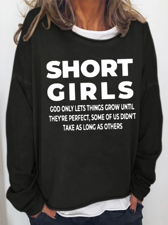 Women's Short Girls Funny Graphic Print Cotton-Blend Loose Casual Text Letters Sweatshirt