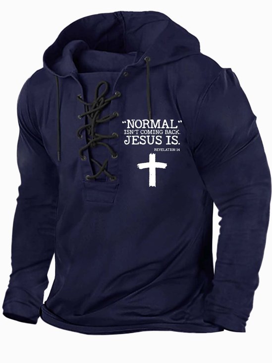 Men Normal Isn’t Coming Back Jesus Is Text Letters Regular Fit Hoodie Sweatshirt
