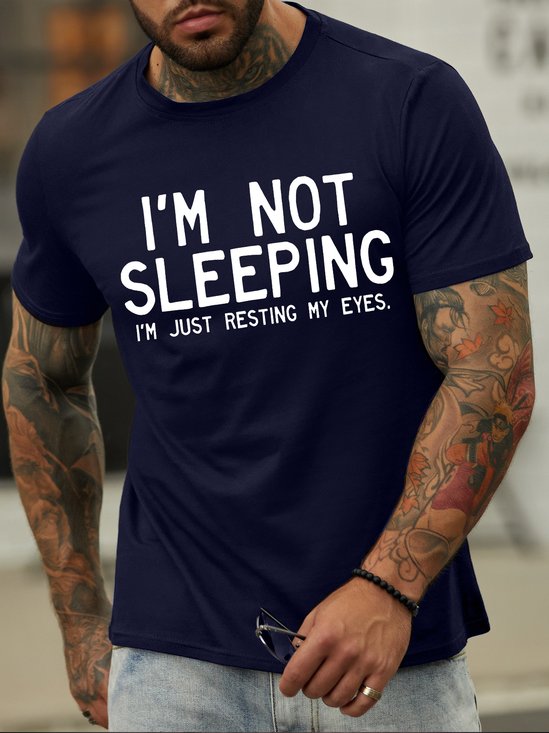 Men's I Am Not Sleeping I Am Just Resting My Eyes Funny Graphic Print Loose Cotton Casual Text Letters T-Shirt
