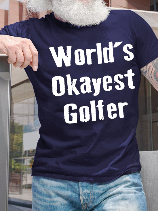 Men's World's Okayest Golfer Casual Crew Neck Text Letters T-Shirt