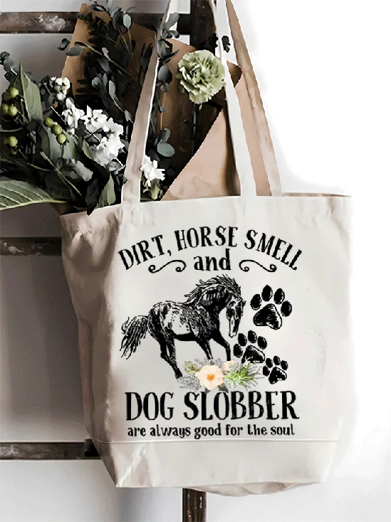 Cute Horse And Dog Flower Dirt Horse Smell Simple Shopping Tote